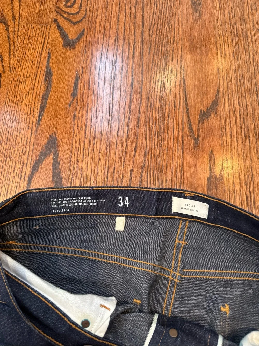 Apolis Global Citizen Vintage Men's Selvage Denim Jeans Dark Wash Straight 34